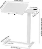 A white adjustable height rolling bedside table with a tilting top surface and a cup holder. Podgląd zdjęcia produktu