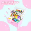 A pink craft box with multiple compartments filled with various craft supplies. Produktbild-Vorschau