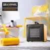 A construction heater and painting supplies are arranged on a surface covered with plastic sheeting, with a yellow chair in the background also covered in plastic. Produktbild-Vorschau