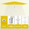A yellow rectangular umbrella is shown, with close-up insets highlighting its features. Produktbild-Vorschau