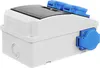 A white electrical distribution box with blue connectors and a black transparent lid. Produktbild-Vorschau