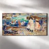 Dekor Leinwand Uhr Wandbilder 60x30 Malerei Küsten Menschen Produktbild-Vorschau 2