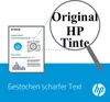 A document with charts is shown magnified by a magnifying glass, with text about HP ink. Anteprima dell’immagine prodotto