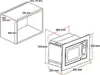 Diagrams showing the dimensions of a built-in microwave and its cabinet. Produktbild-Vorschau