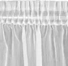 A close-up view of white sheer curtains hanging from a rod. Produktbild-Vorschau