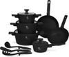 A collection of black cookware and utensils arranged on a white background. Náhled obrázku produktu
