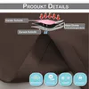 A close-up of a brown fabric, likely a curtain, with an infographic overlay detailing its layers and features. Produktbild-Vorschau