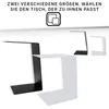 Two C-shaped tables, one black and one white, are shown against a white background. Text above the tables indicates different sizes are available. Produktbild-Vorschau