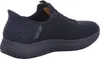 Side view of a black Skechers slip-on shoe. Anteprima dell’immagine prodotto