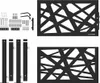 The image shows a black metal garden gate with a geometric design, along with its components and hardware, laid out on a white background. Anteprima dell’immagine prodotto
