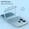 A clear TPU phone case is shown being flexed over a smartphone. Podgląd zdjęcia produktu