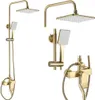 A set of gold-colored shower fixtures, including a rain shower head, a handheld shower head, and a faucet. Anteprima dell’immagine prodotto