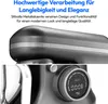 Close-up shots of a gray kitchen mixer, highlighting its design and digital display. Produktbild-Vorschau