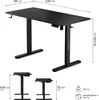 Collage of images showing dimensions and components of a black standing desk. Anteprima dell’immagine prodotto