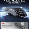A clear phone case with a built-in kickstand and MagSafe compatibility is shown, with a comparison to other ring stands. Náhled obrázku produktu