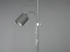 A close-up view of a modern floor lamp with a flexible arm and a grey fabric shade, set against a plain grey background. Náhľad obrázku produktu