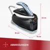 A steam iron station with dimensions indicated. Podgląd zdjęcia produktu