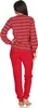 A woman wearing a red and white striped pajama top and red pajama bottoms, shown from the back. Produktbild-Vorschau