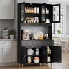 A black sideboard with glass doors in a kitchen setting. Náhľad obrázku produktu