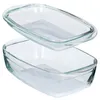 Two clear glass baking dishes stacked on top of each other against a white background. Podgląd zdjęcia produktu