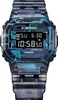 A close-up, front-facing studio shot of a digital watch with a patterned band and face. Produktbild-Vorschau