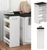 A kitchen scene with a roll-out shelf unit next to a countertop, and separate images of the unit. Voir les images du produit