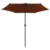 A brown patio umbrella with a black pole against a white background. Produktbild-Vorschau