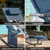 A collage of four close-up images showcasing different features of a blue outdoor lounge chair. Produktbild-Vorschau