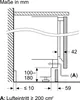 Diagram showing installation dimensions and airflow for a built-in appliance. Podgląd zdjęcia produktu