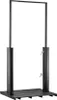 A black outdoor shower with a base plate, shown against a white background. Produktbild-Vorschau