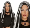 Perücke lang glatt schwarz Haare weiße Strähnen Produktbild-Vorschau 3