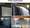 Collage showing LED cabinet lights in different applications: bedroom, wardrobe, and kitchen cabinet. Produktbild-Vorschau