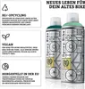 Two cans of spray paint for bicycles are shown, with informational text boxes on the left. Produktbild-Vorschau