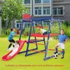 Children playing on a multi-functional outdoor playground set in a backyard setting. Podgląd zdjęcia produktu