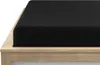 A close-up view of a black fitted sheet on a wooden bed frame. Náhľad obrázku produktu