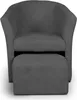 A dark gray armchair with a matching ottoman is shown against a white background. Produktbild-Vorschau