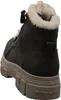 A close-up, rear-facing view of a dark gray winter boot with a thick, light gray sole and cream-colored faux fur lining. Produktbild-Vorschau