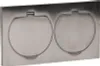 A close-up, straight-on view of a brushed metal wall plate with two circular, hinged covers for electrical outlets. Anteprima dell’immagine prodotto