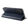 A blue flip cover phone case is shown from the side, propped open. Produktbild-Vorschau