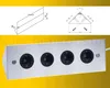 A product image showing a silver power strip with four outlets, with technical drawings above it. Produktbild-Vorschau