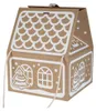 A cardboard gift box shaped like a gingerbread house, decorated with white Christmas-themed designs. Podgląd zdjęcia produktu