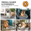 A collage of four images showing dogs using training pads in different settings: on the floor, in a car, in a crate, and on a sofa. Produktbild-Vorschau