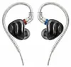 A pair of black in-ear monitor headphones with silver ear hooks and transparent connectors. Náhled obrázku produktu