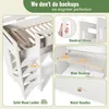 A collage of images showcasing features of a white bunk bed with a desk and ladder. Podgląd zdjęcia produktu