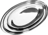 Three oval-shaped stainless steel serving platters are stacked on top of each other against a white background. Produktbild-Vorschau
