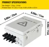 A product shot of a PV combiner box with dimensions and specifications overlaid. Náhled obrázku produktu