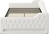 A side view of a white upholstered daybed with its mattress slats visible. Náhled obrázku produktu