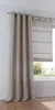 A close-up view of a beige linen curtain and a Roman blind hanging on a window. Produktbild-Vorschau
