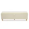 A beige upholstered storage bench with wooden legs is shown against a white background. Produktbild-Vorschau