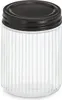 A clear studio shot of a glass jar with a black metal lid. Náhled obrázku produktu